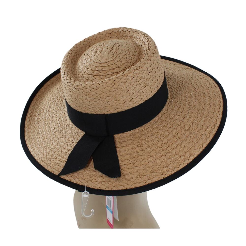 Vince Camuto Natural Floppy Sun Hat with Black Band $48 Tags #HT235